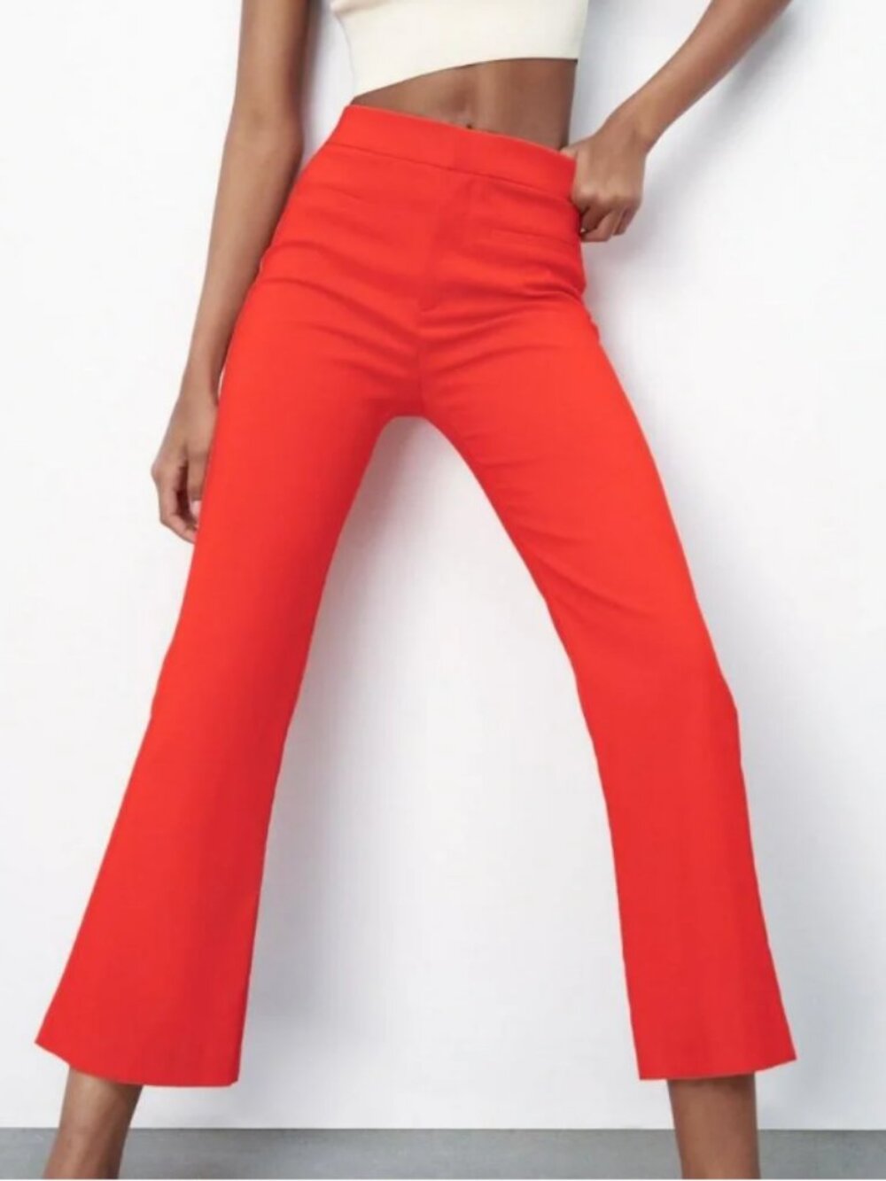 ZARA Mini Flare High Waisted Pants Trousers Orange Intense Coral XXL $39.90